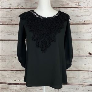 Black Lace neck 3/4 sleeve Blouse Small